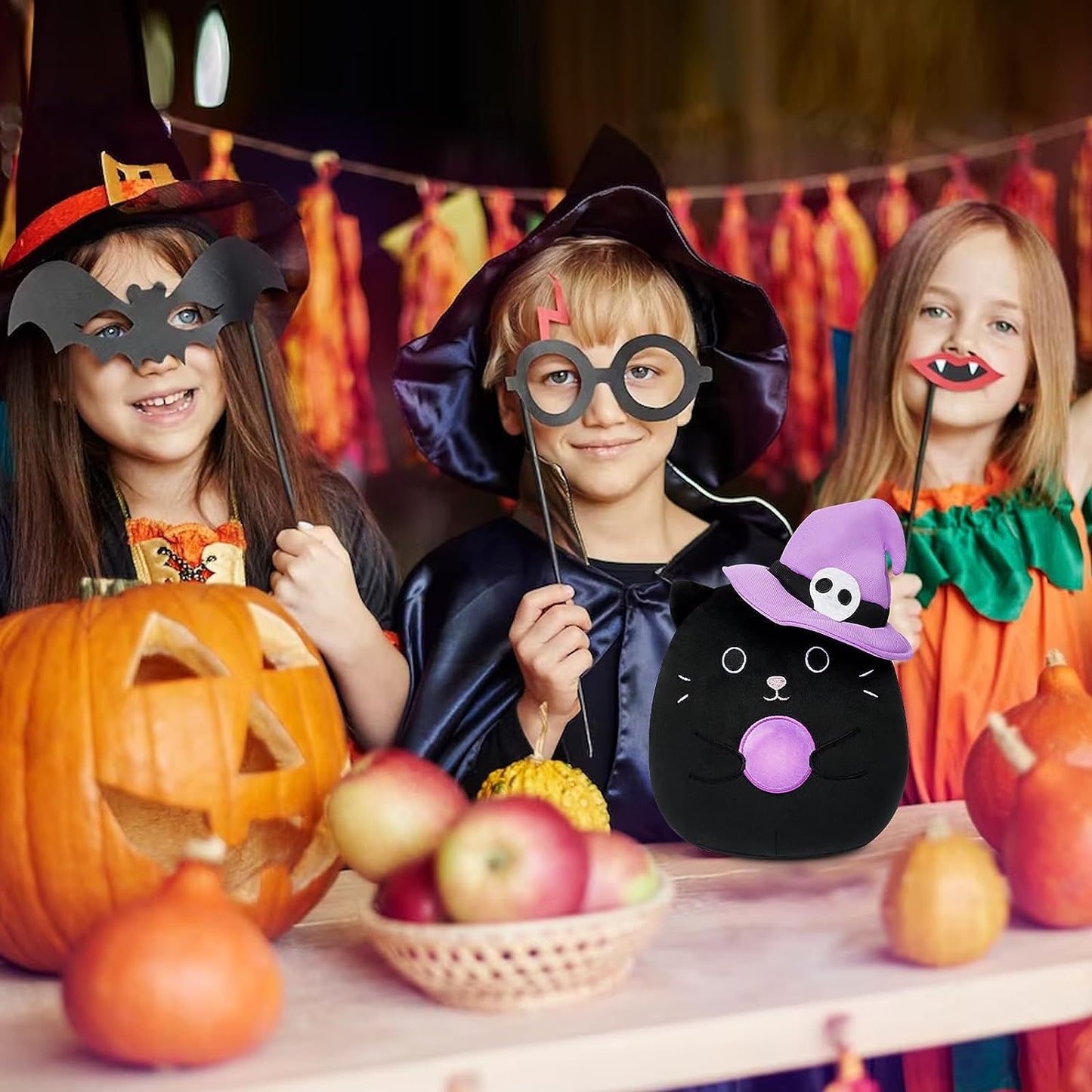 Halloween Cat Plush, 8in Halloween Stuffed Animal Cat, Kawaii Halloween Plush Cat, Halloween Cat Pillow Plush, Cute Cat Doll Toys Decor