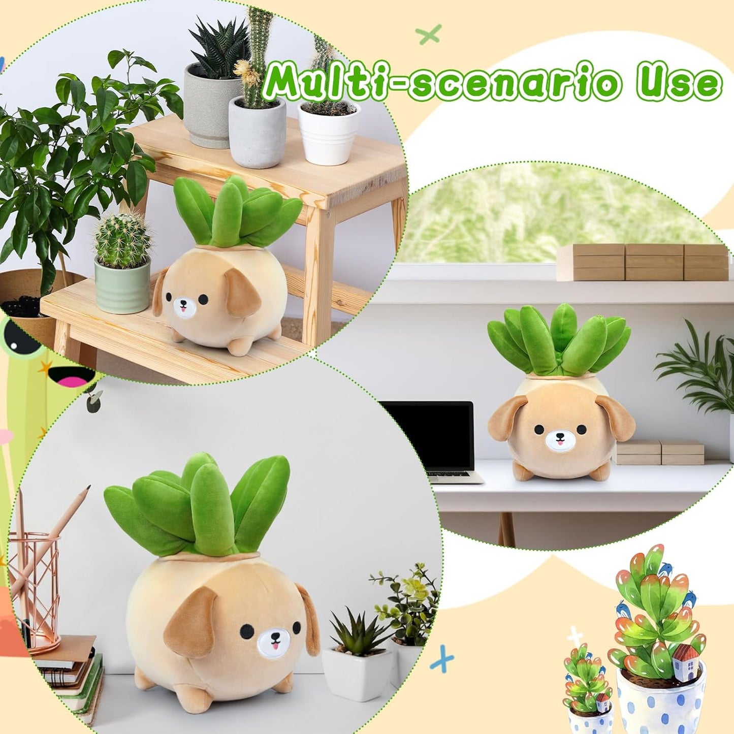 Dog Plush Pillow-10Inch Labrador Dog Stuffed Animal Toys, Soft Dog Plushie with Succulent Plant, Kawaii Stuffed Dog Plushies Doll for Kids,Girlfrend,Boyfriend