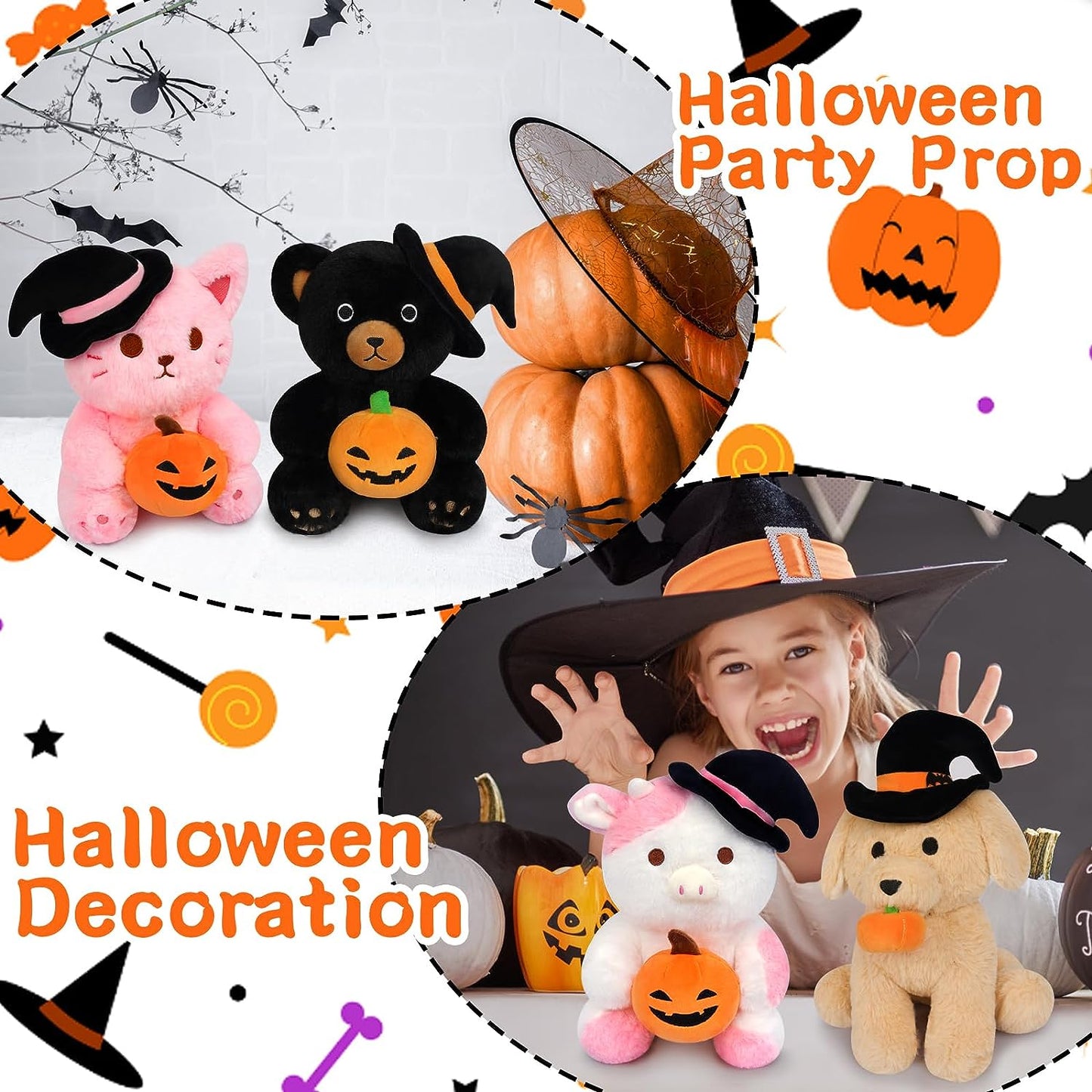 Dog Plush Dog Stuffed Animals for Kids, Cute Brown Stuffed Dog Plushies with Pumpkin Hat, Kawaii Stuffed Dog Toys Decorations