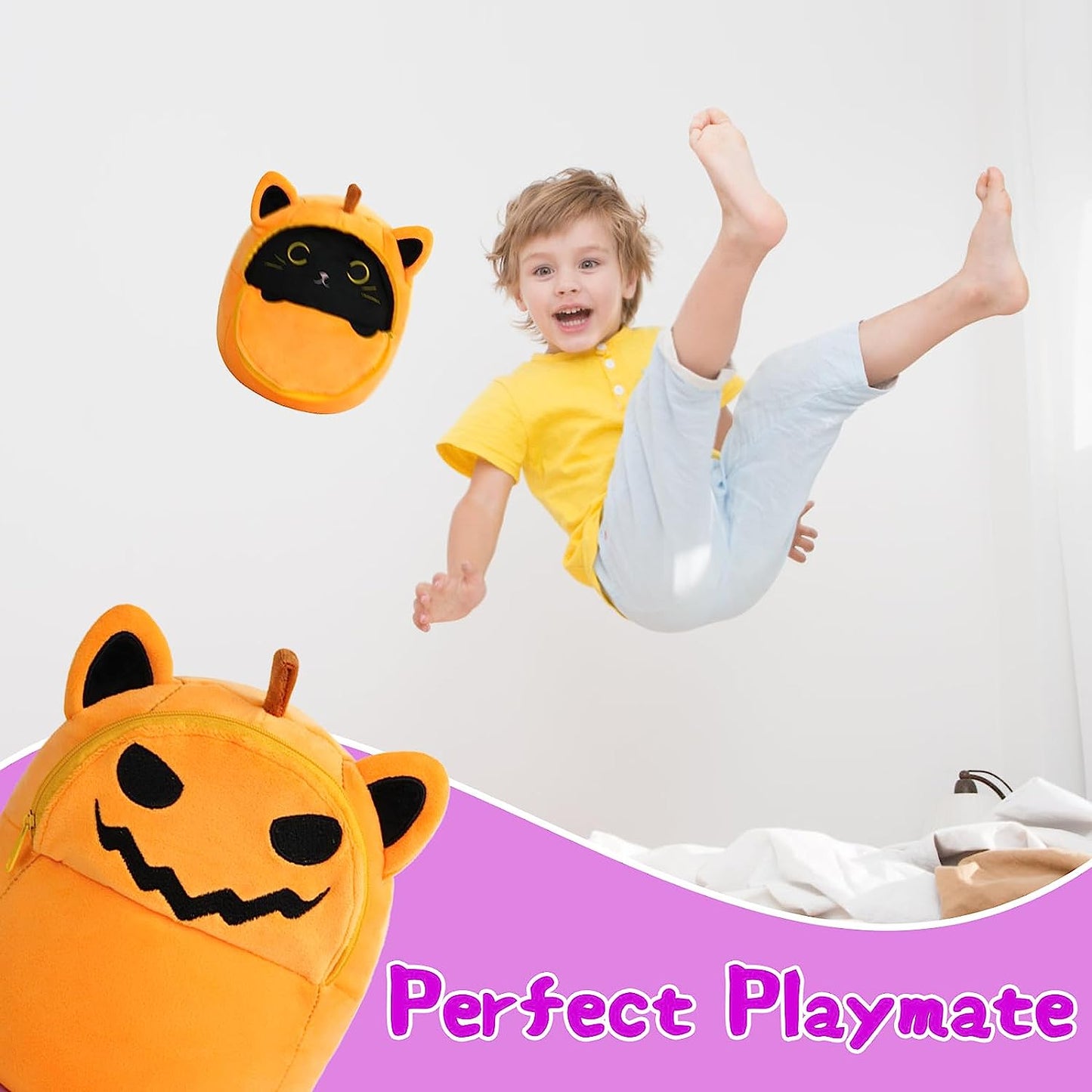 Almohada de juguete de peluche de 8 pulgadas, linda felpa de calabaza de Halloween, gato de calabaza Kawaii, juguete de peluche de gato de calabaza suave de Halloween, regalo para niños, cumpleaños, Halloween