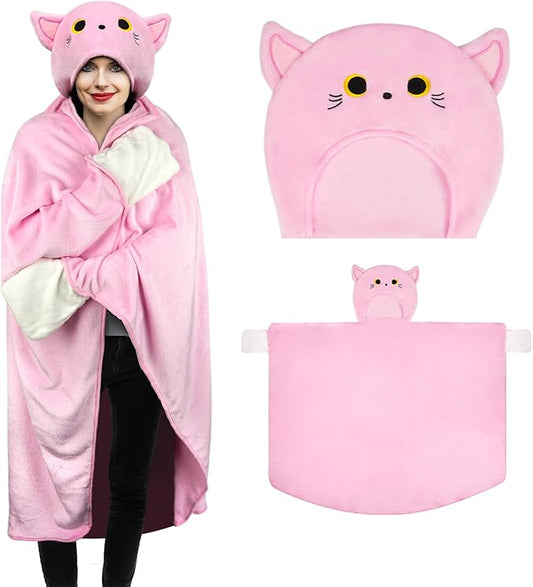 Wearable Hooded Blanket for Women, Soft Snuggle Wrap Cape Throw Warm Idea Gift for Birthday Christmas