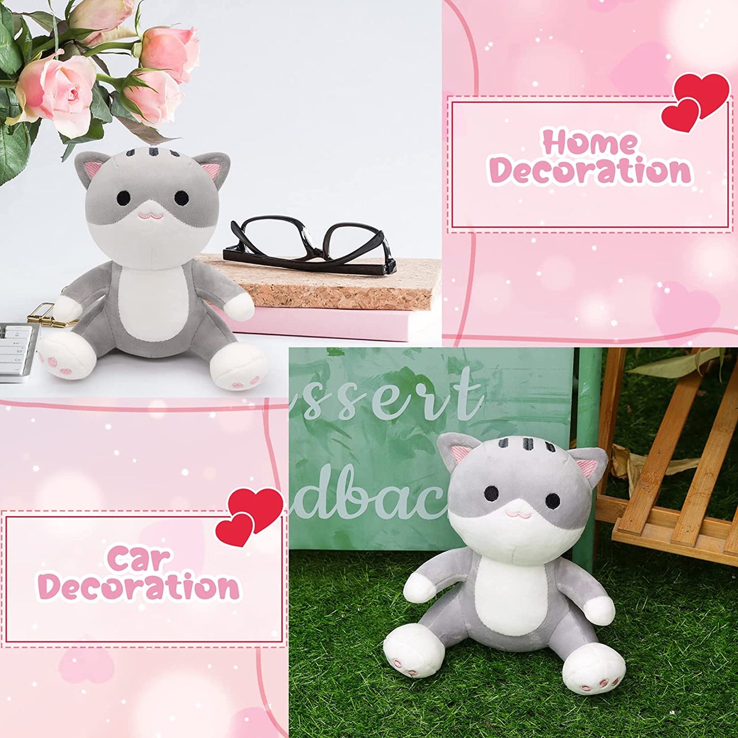 Cat Plushie Cat Stuffed Animal Toy for Kids, Soft Cat Plushie Pillow Cute Stuffed Animal Cat Plush Kawaii Home Decoration Doll Gifts for Girls Boys (Grey)