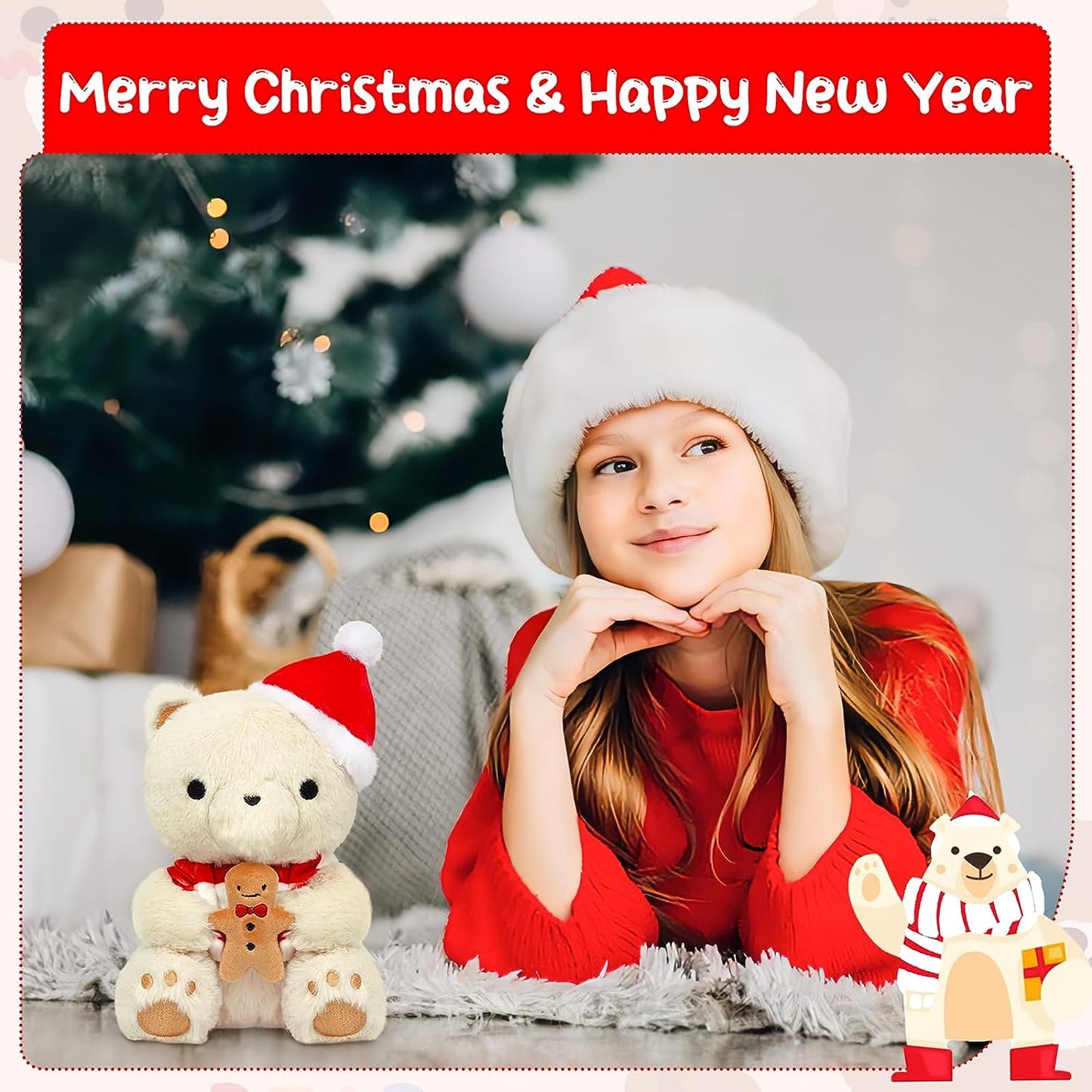 Juguete de peluche de oso de peluche, lindo oso de peluche de Navidad para niños y niñas, muñeca de peluche suave para regalo de Chrismtas