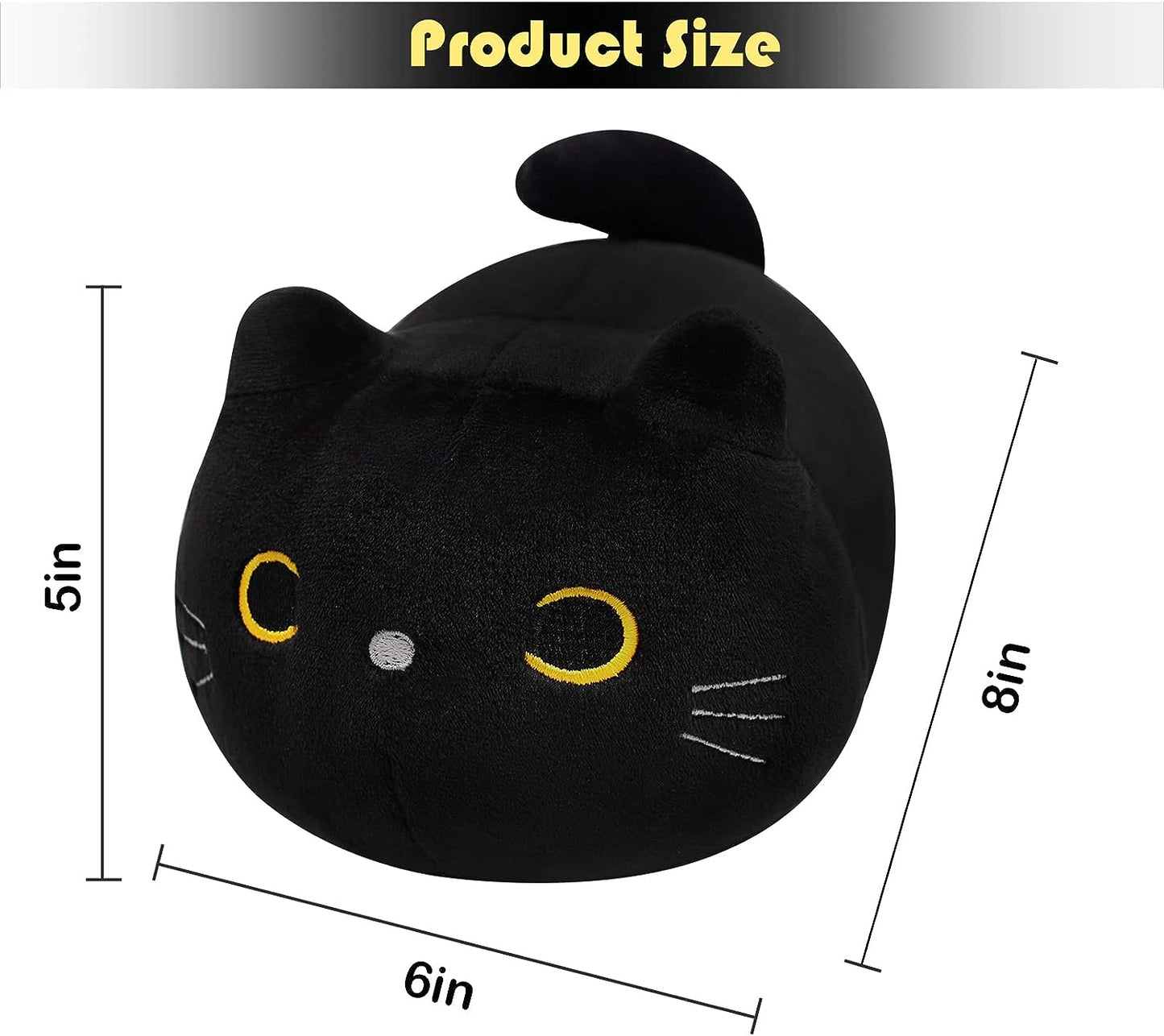 Black Cat Plush, 3D Cat Stuffed Animal Toy Pillow, Kawaii Cat Pillow Black Cat Plushies Cute Round Eyes Kitten Plush Doll Toy for Boys Girls Kids