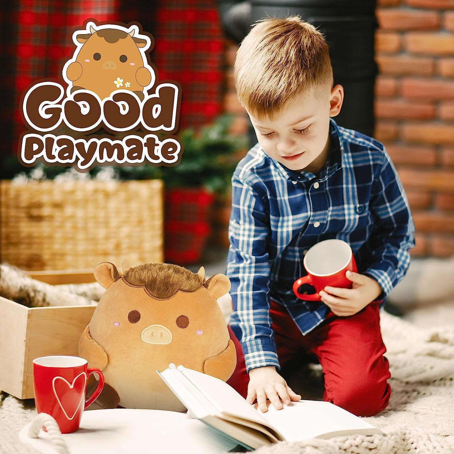 Juguete de peluche de vaca de las tierras altas, lindo juguete de peluche de vaca de las tierras altas de Kawaii, juguete de granja de vaca de las tierras altas de color café de felpa suave, regalo para niños y niñas (café)