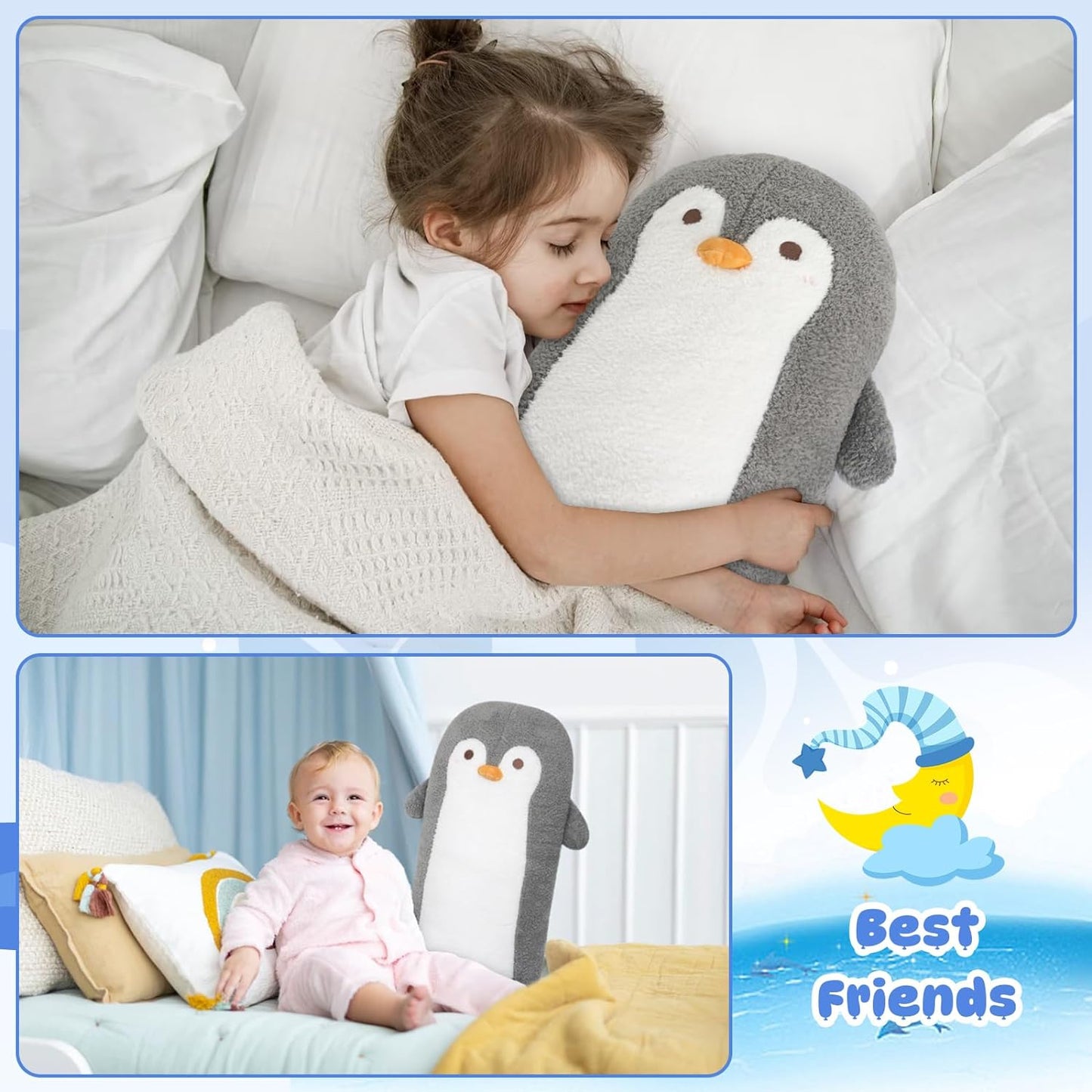 Long Penguin Plush Body Pillow, Cute Cartoon Penguin Stuffed Animals Doll, Soft Long Penguin Plush Toys, Kawaii Stuffed Penguin Plushie Throw Pillow Gift for Kids Boys Girls
