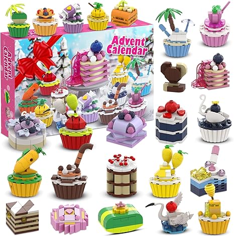 Advent Calendar 2024 Kids Girls, 24 Days Christmas Countdown Building Toy Sets 24 Kinds of Cake Desserts Building Block, Advent Calendar for Kids Teen Girls