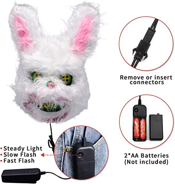Halloween Scary Mask Rabbit Bunny Mask, Bloody Plush Animal Head Mask, Spooky Mask Halloween Cosplay Costume Props