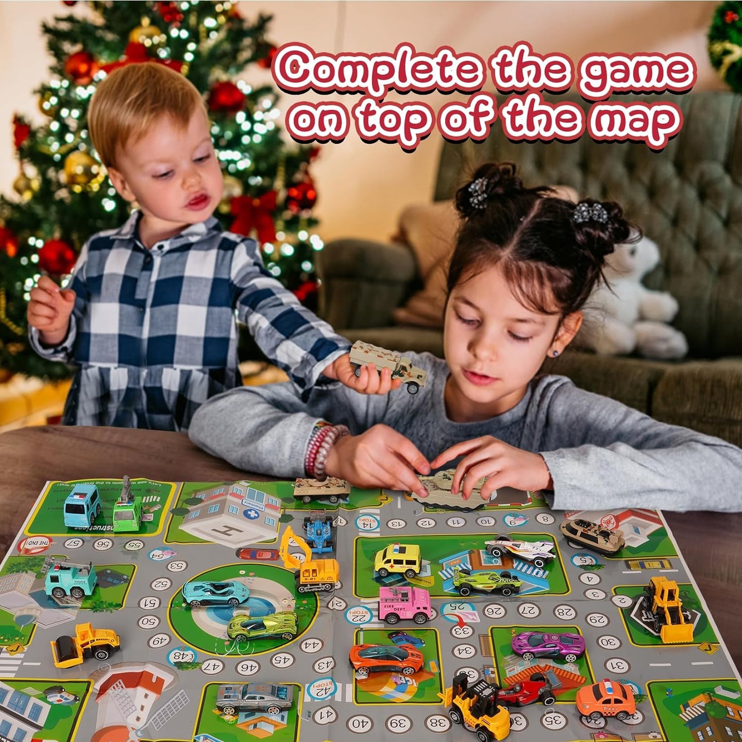Christmas Advent Calendar 2023, 24pcs Advent Calendar Car Toy, Cars Racing Engineering Cars with Game Map, Kids Advent Calendar Toys Gift（Pull-back type）
