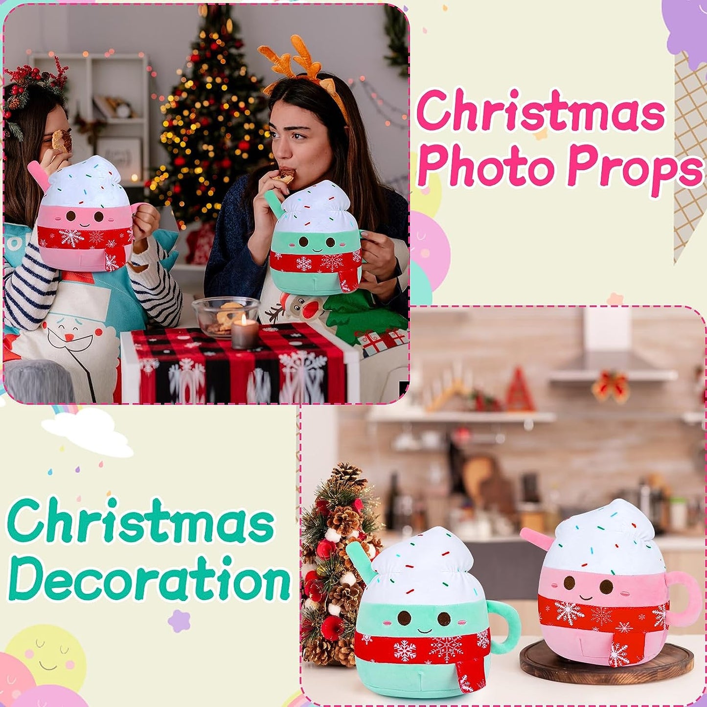 Cute Blue Cream Cup Plush Toy, Christmas Plush Soft Stuffed Animals Blue Cup Plushie Pillow, 8in Cup Shape Stuff Doll Home Decor, for Kids Kawaii Christmas Decoration