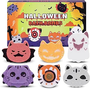 6 Pack Halloween Bath Bombs for Kids, Bubble Bath Bomb Set with Pumpkins Spooky Bats Spiders Basket Stuffers, Halloween Treat Bags Gifts for Kids Girls Boys, Halloween Party Favors