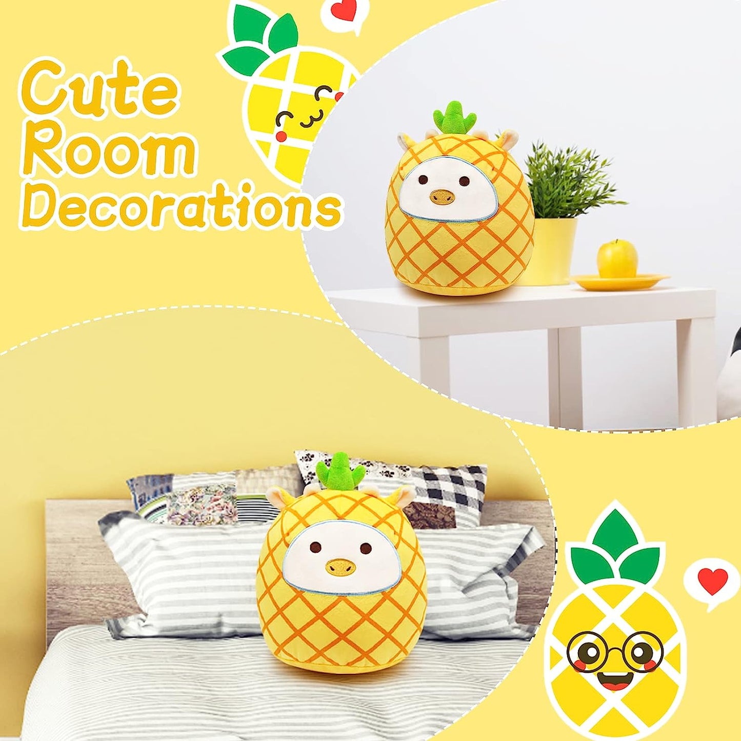 Cow Stuffed Animals Cow Plush Pillow, Cute Cow Pillow Yellow Cow Plushie, Fruit Pillow Cow Plush Toy Stuffed Animal Cow for Girls Boys Kids Christmas Birthday Gifts Home Car Party Decoration