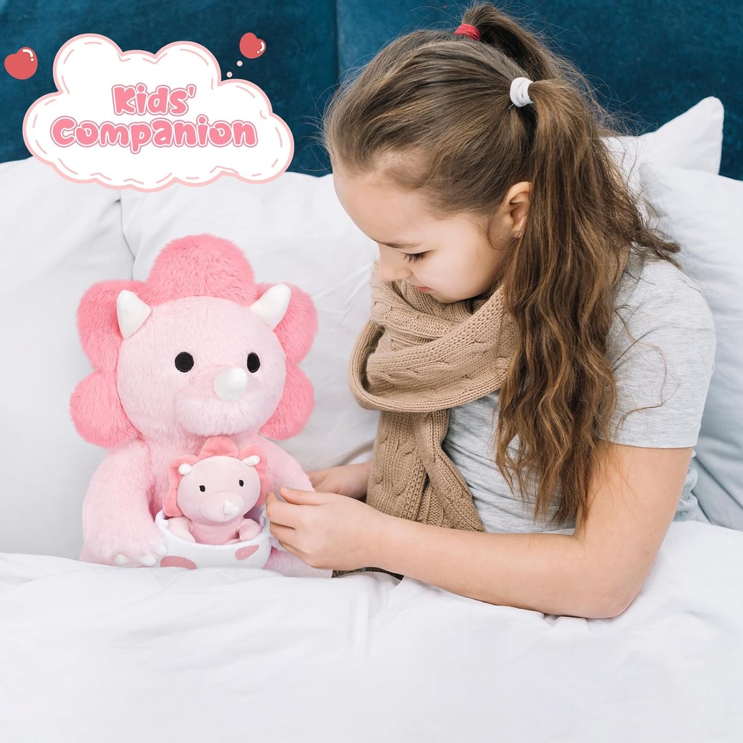 Dinosaur Stuffed Animal,11.8inch Pink Dinosaur Plush with a Baby Dino Plush Girl Dinosaur Toy, Huggable Triceratops Stuffed Animal for Girls,Boys,Birthday