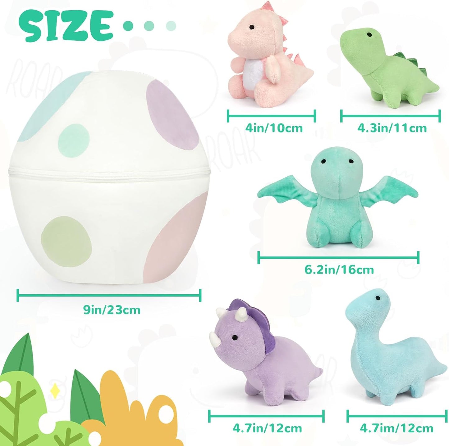 Dinosaur Plush, 5 PCS Dino Plush Toys and Egg Bag Set, Cute Stuffed Dinosaur Toy for Kids Toddlers Boys Girls，Birthday, Dinosaur Themed Party Decorations