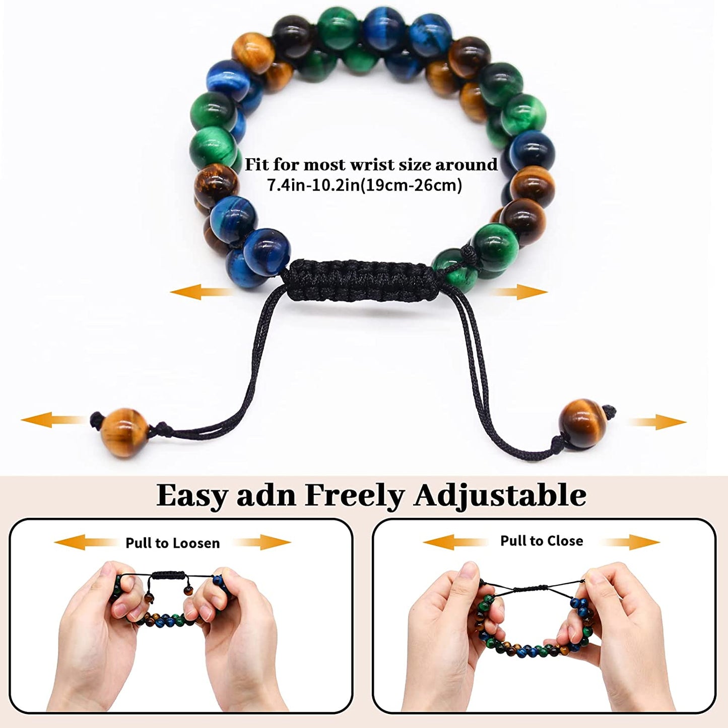 Green Tiger Eye Bracelet - Protection Bracelet Crystal Bead Bracelet for Men Women, 8mm Blue Tiger Eye Beads Bracelet Healing Bracelets Good Luck Prosperity Happiness