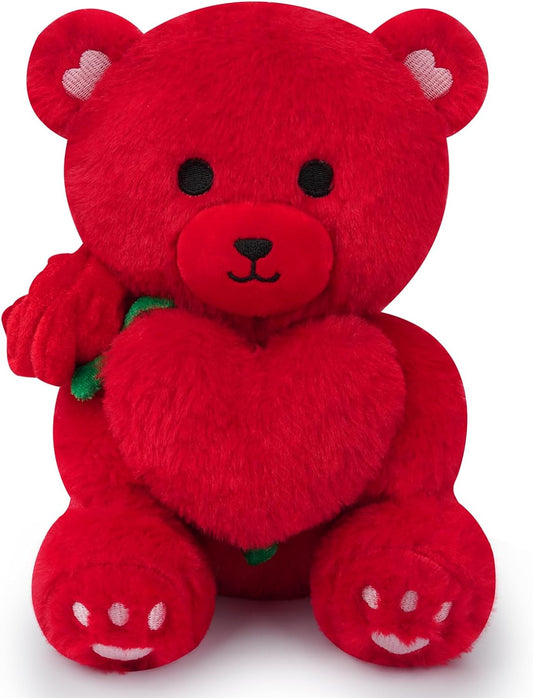 Oso de peluche de peluche de oso rojo, con rosa, lindo oso de peluche rojo para el día de San Valentín, oso de peluche suave, regalo para novia, novio, esposa y niños