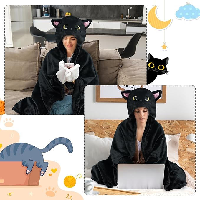 Wearable Hooded Blanket for Women, Soft Snuggle Wrap Cape Throw Warm Idea Gift for Birthday Christmas