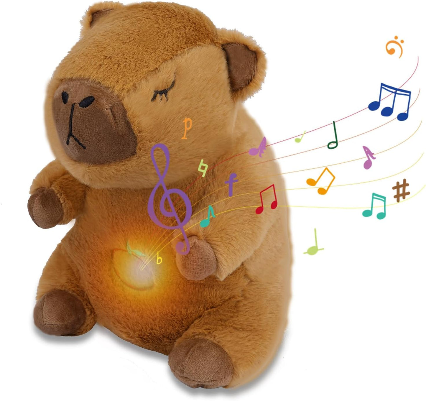 Breathing Stuffed Animal Capybara Plush, Soothe Snuggle Capybara Stuffed Animals for Kids Babies, Cute Sleeping Plushie with Realistic Breathing and Lights Music, Birthdays Gift