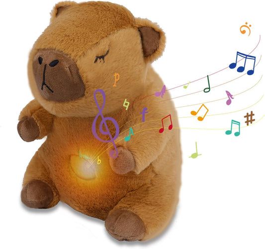 Breathing Stuffed Animal Capybara Plush, Soothe Snuggle Capybara Stuffed Animals for Kids Babies, Cute Sleeping Plushie with Realistic Breathing and Lights Music, Birthdays Gift