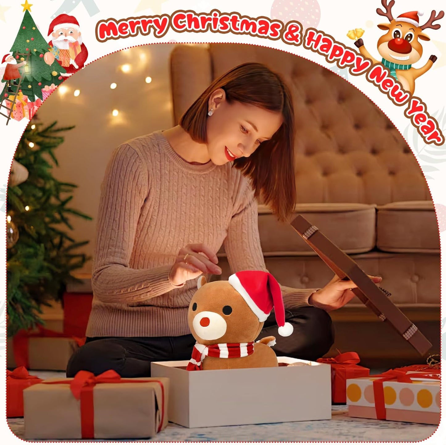 Reindeer Plush, 9-Inch Christmas Plush Christmas Reindeer Stuffed Animal Soft Stuffed Reindeer Plush Toy for Reindeers Lovers Room Decorations