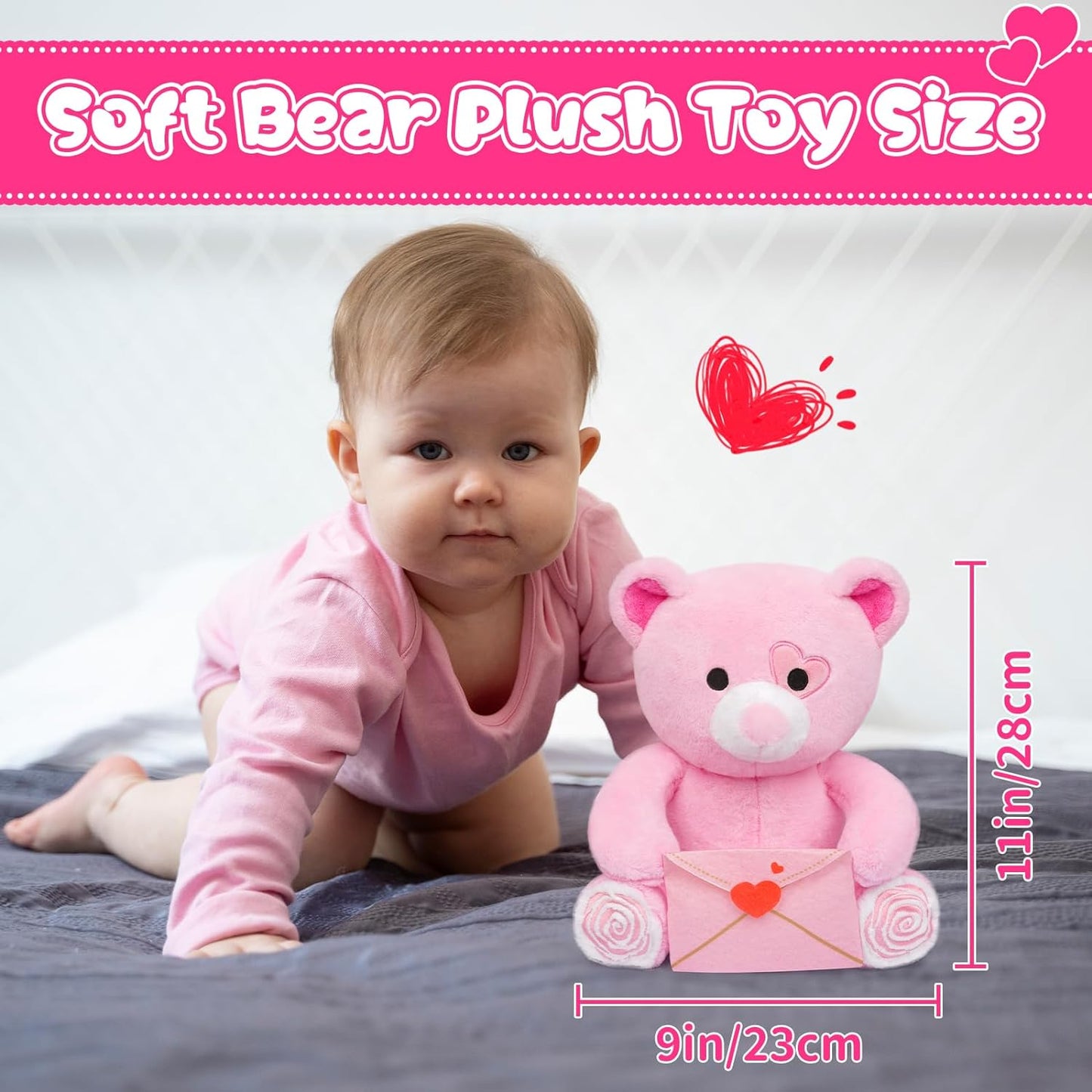 Pink Teddy Bear Plush Toy, Cute Valentine's Day Teddy Bear Stuffed Animal, Soft Stuffed Bear Doll Valentine's Day Gift for Girlfriends