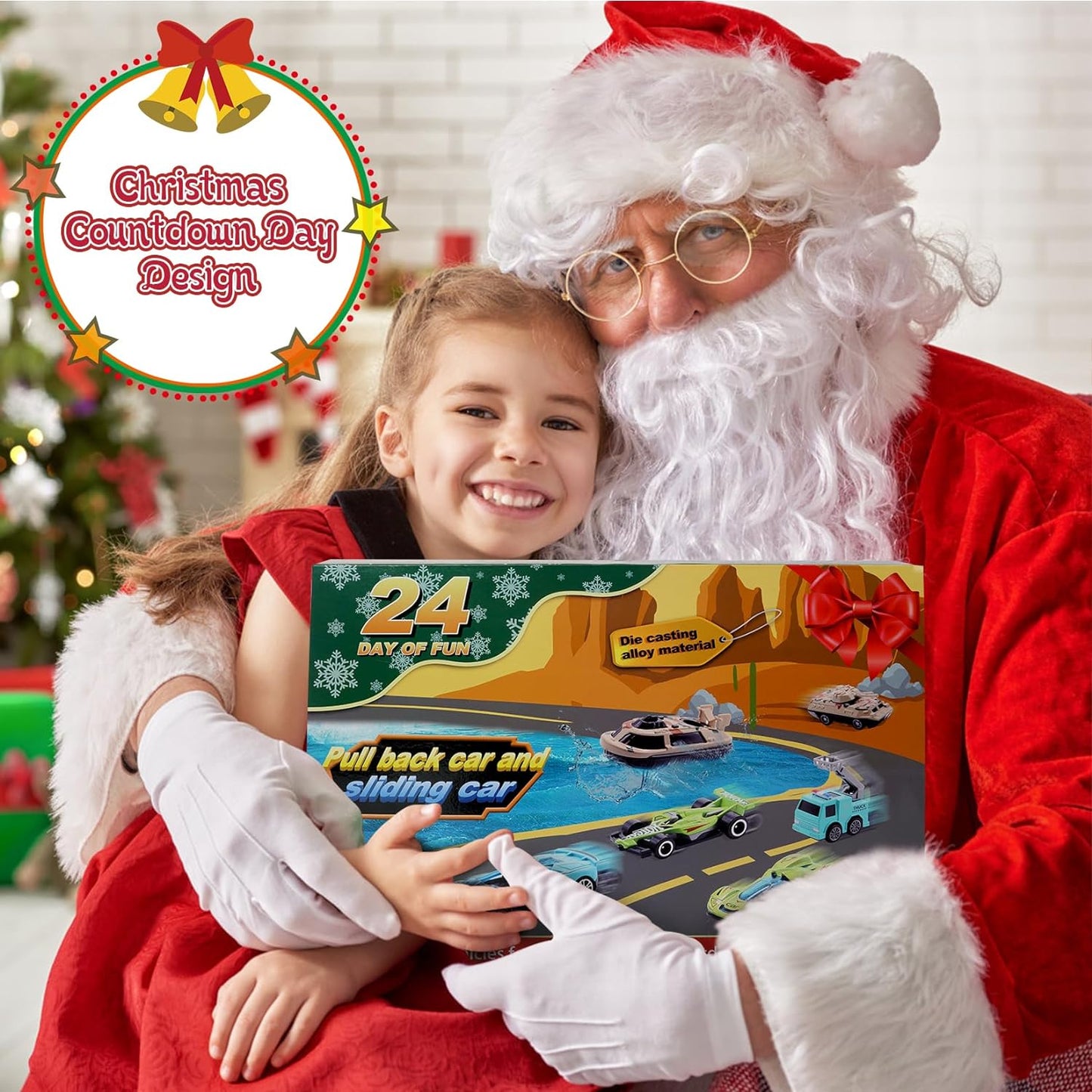 Christmas Advent Calendar 2023, 24pcs Advent Calendar Car Toy, Cars Racing Engineering Cars with Game Map, Kids Advent Calendar Toys Gift（Pull-back type）