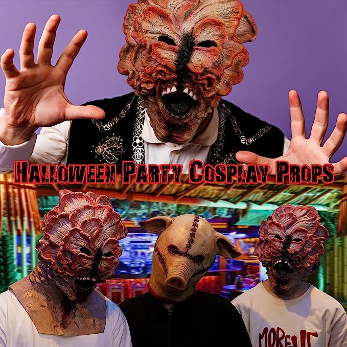 Máscara espeluznante de Halloween, máscara de clic Last of Us Click, máscara de miedo de Halloween, máscara de látex de cabeza completa para disfraz de hongos adultos (corta, 13 pulgadas)