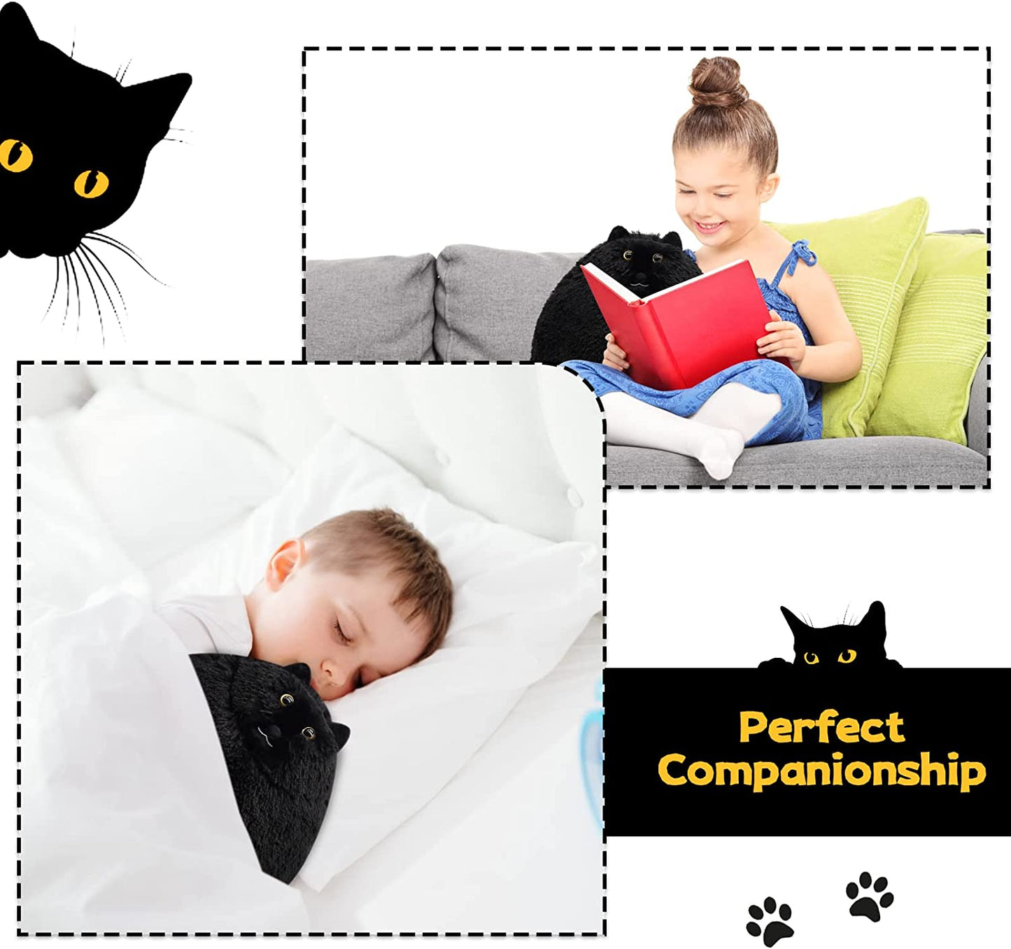 blac cat plush toy, black stuffed animal, cute cat plush pillow, soft plush cat plushies doll