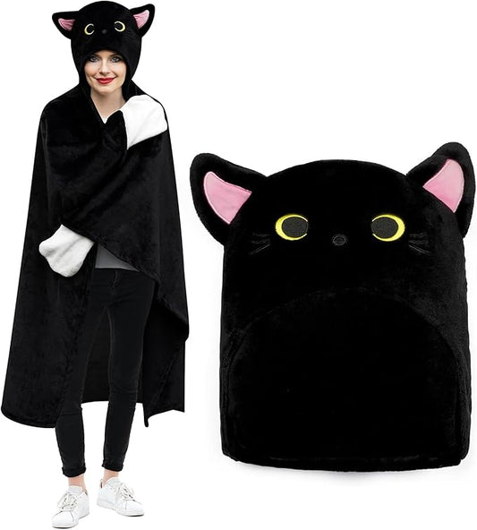 Wearable Hooded Blanket for Women, Soft Snuggle Wrap Cape Throw Warm Idea Gift for Birthday Christmas