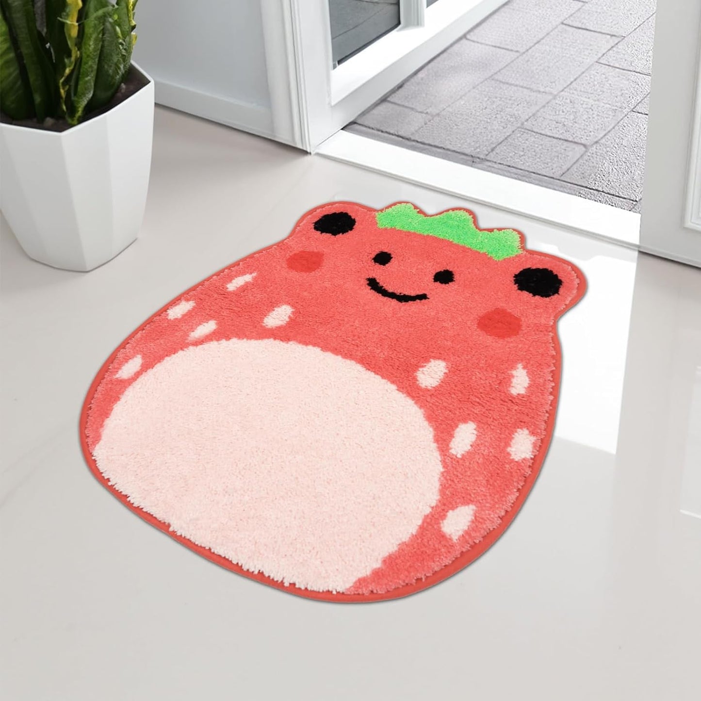 Bathroom Rugs Bathroom Mat, Kawaii Strawberry Frog Bath Rug, Cute Bath Mat Entryway Floor Mat, Non Slip Absorbent Bath Rug for Bathroom 20x24.5inch