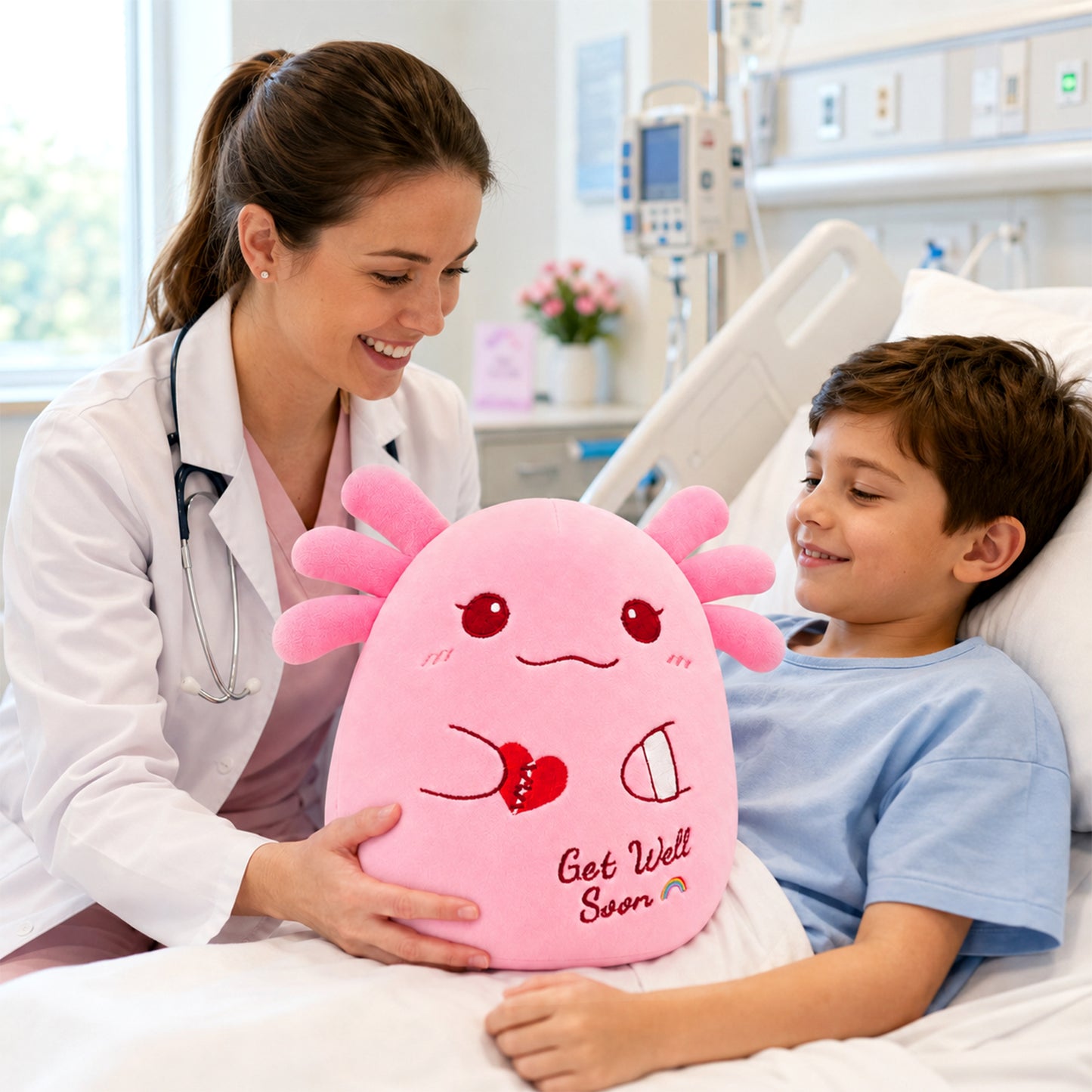 13 Inch Get Well Soon Stuffed Animal, Get Well Gifts for Women Men Kids|Soft Huggable Pink Axolotl Plush Cute Plushies for Kids, Feel Better Gift for Kids Women & Men After Surgery, Get Well Gifts