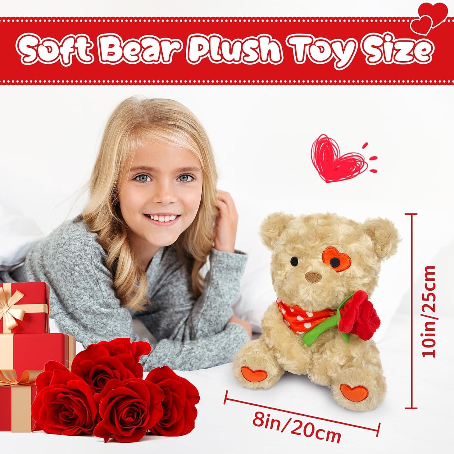 Teddy Bear Stuffed Animal Plush Pillow, Valentine's Day Plush Bear Toys, Valentine Teddy Plush Doll, Valentine's Day Gift for Girlfriends