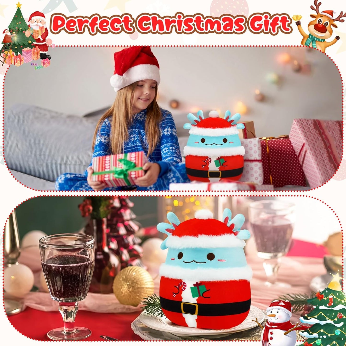 Axolotl Plush Toy, 8-Inch Axolotl Stuffed Animal Christmas Plush Axolotl Pillow, Soft Christmas Stuffed Animals Axolotl Gifts for Kids Adults Birthday Christmas