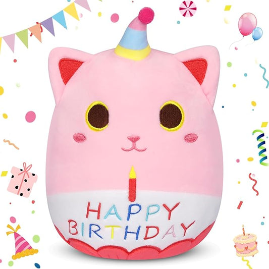Cat Plush,8in Pink Cat Birthday Stuffed Animal Gifts for Girlfriend, Kawaii Cat Stuffed Animal Birthday Plush for Kids Boys anda Girl, Birthday Gift