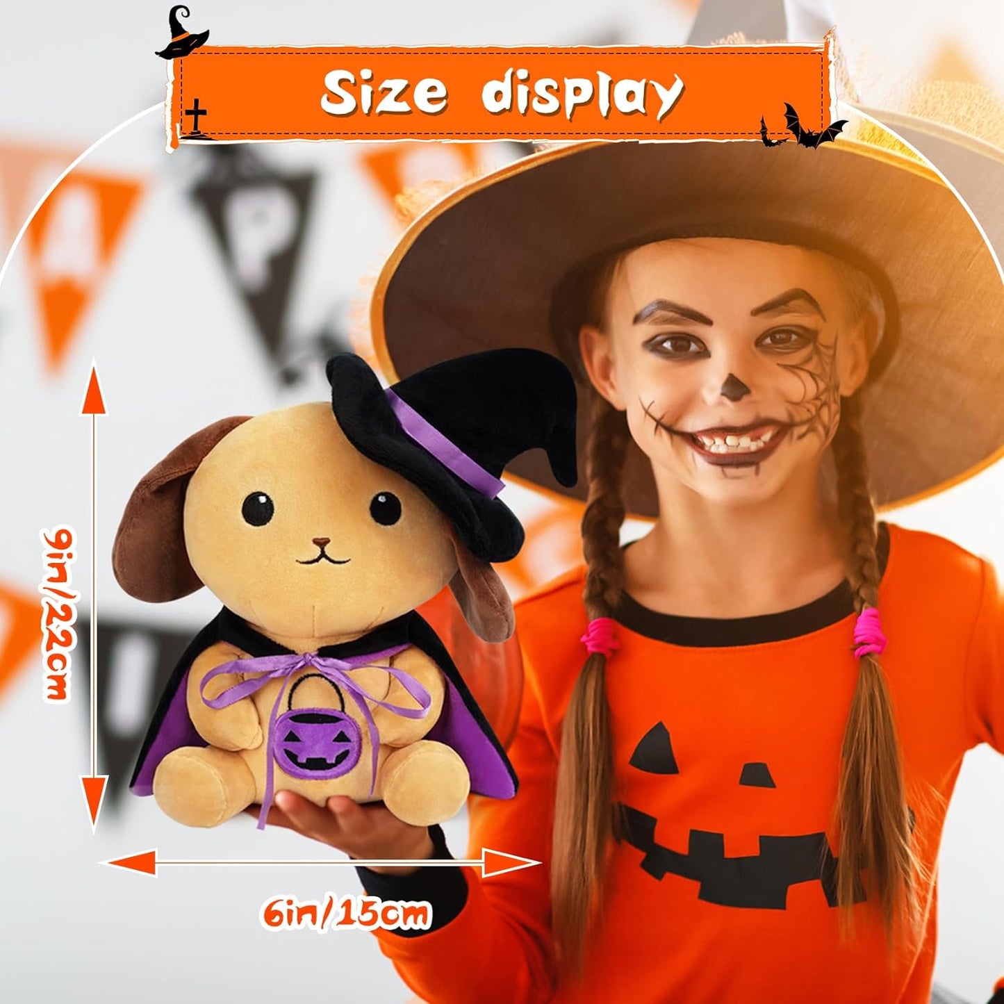 Halloween Plush Dog Stuffed Animal, 9inch Cute Dog Plush with Witch's Hat, Halloween Stuffed Animal Dog Plush, Halloween Plush for Kids,Halloween Home Decoration