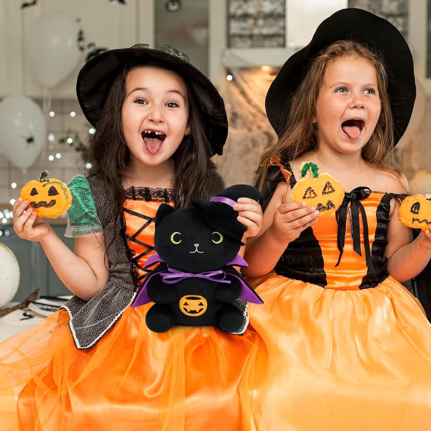 Halloween Plush Black Cat Plush - 9inch Halloween Black Cat Stuffed Animal Witch Cat Plushie - Cute Halloween Stuffed Toys Decorations Halloween Plushies Gift for Kids