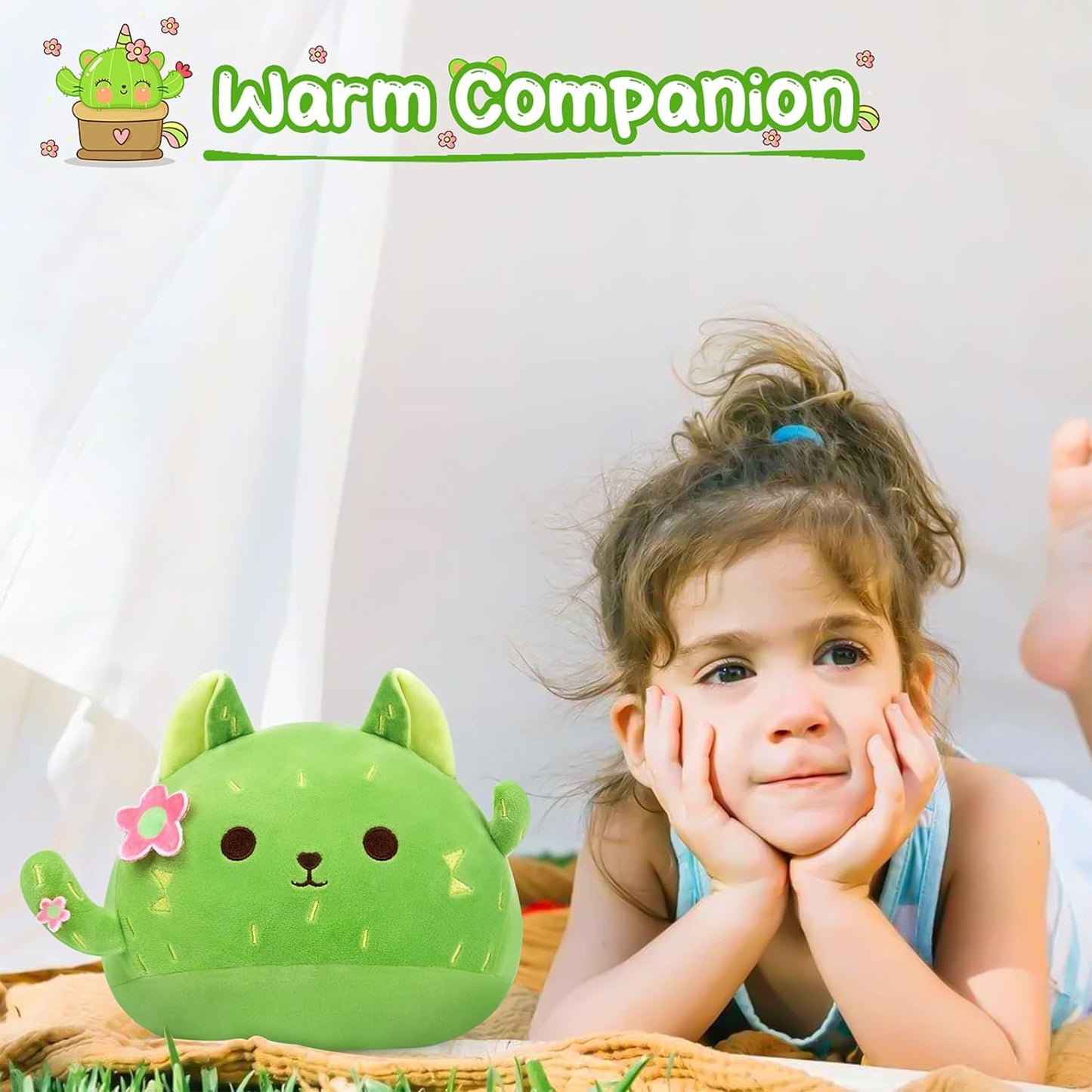 Cat Stuffed Animal Cute Cat Plushies, 8” Kawaii Cactus Plush Plant Plush Toys, Soft Cute Cactus Cat Plush Cactus Pillow, Cute Green Cactus Cat Plush Toy Gift for Kids Boys Girls