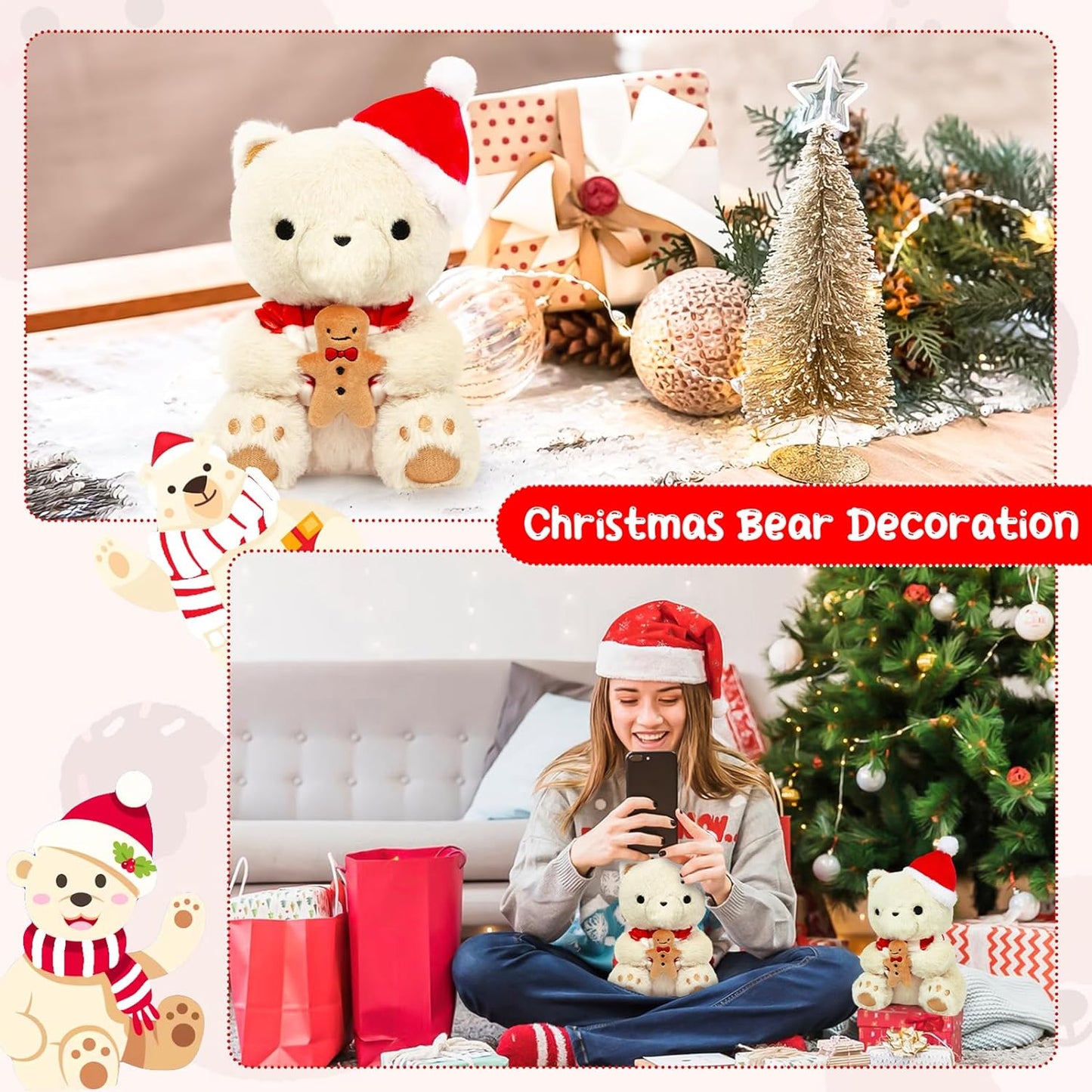 Juguete de peluche de oso de peluche, lindo oso de peluche de Navidad para niños y niñas, muñeca de peluche suave para regalo de Chrismtas