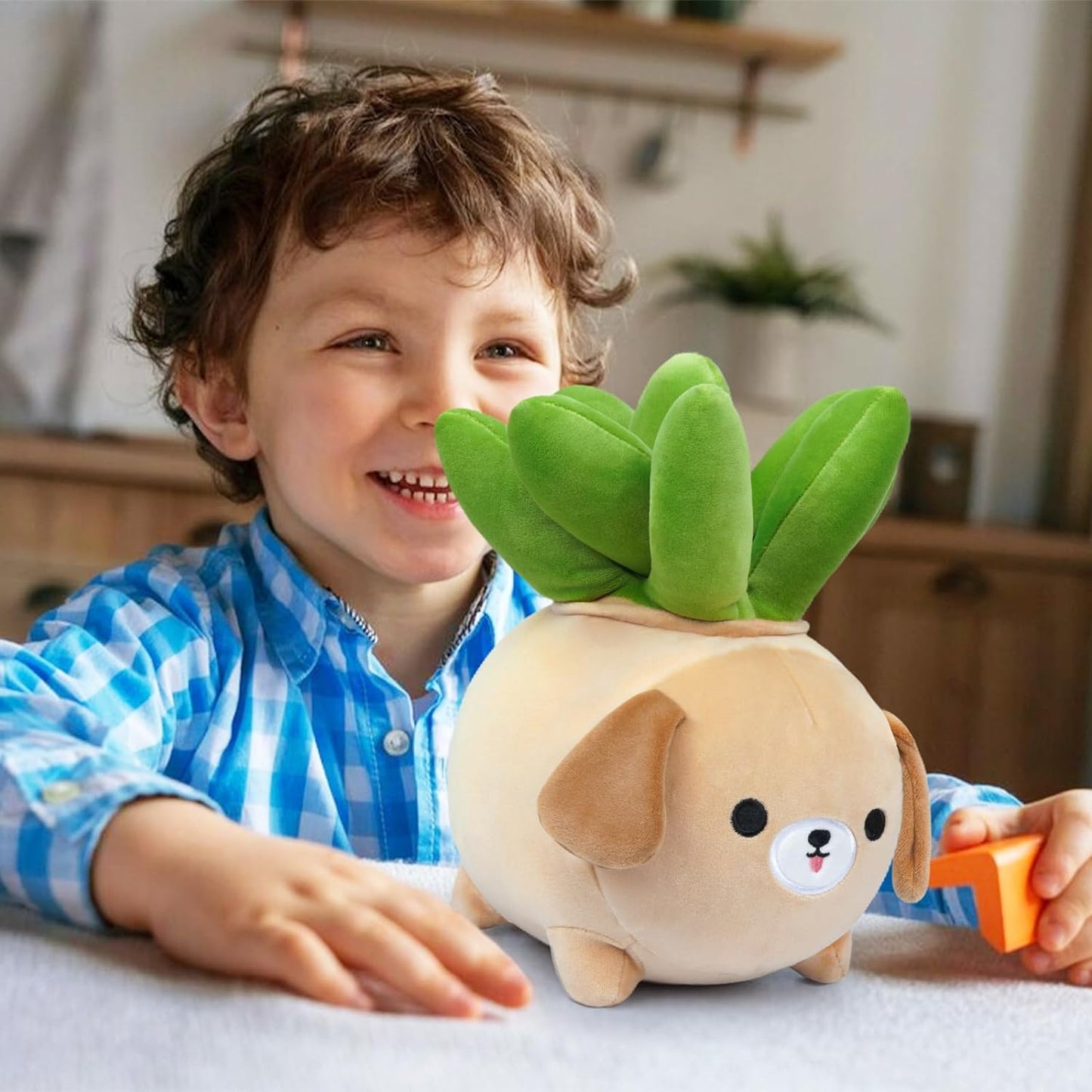 Dog Plush Pillow-10Inch Labrador Dog Stuffed Animal Toys, Soft Dog Plushie with Succulent Plant, Kawaii Stuffed Dog Plushies Doll for Kids,Girlfrend,Boyfriend