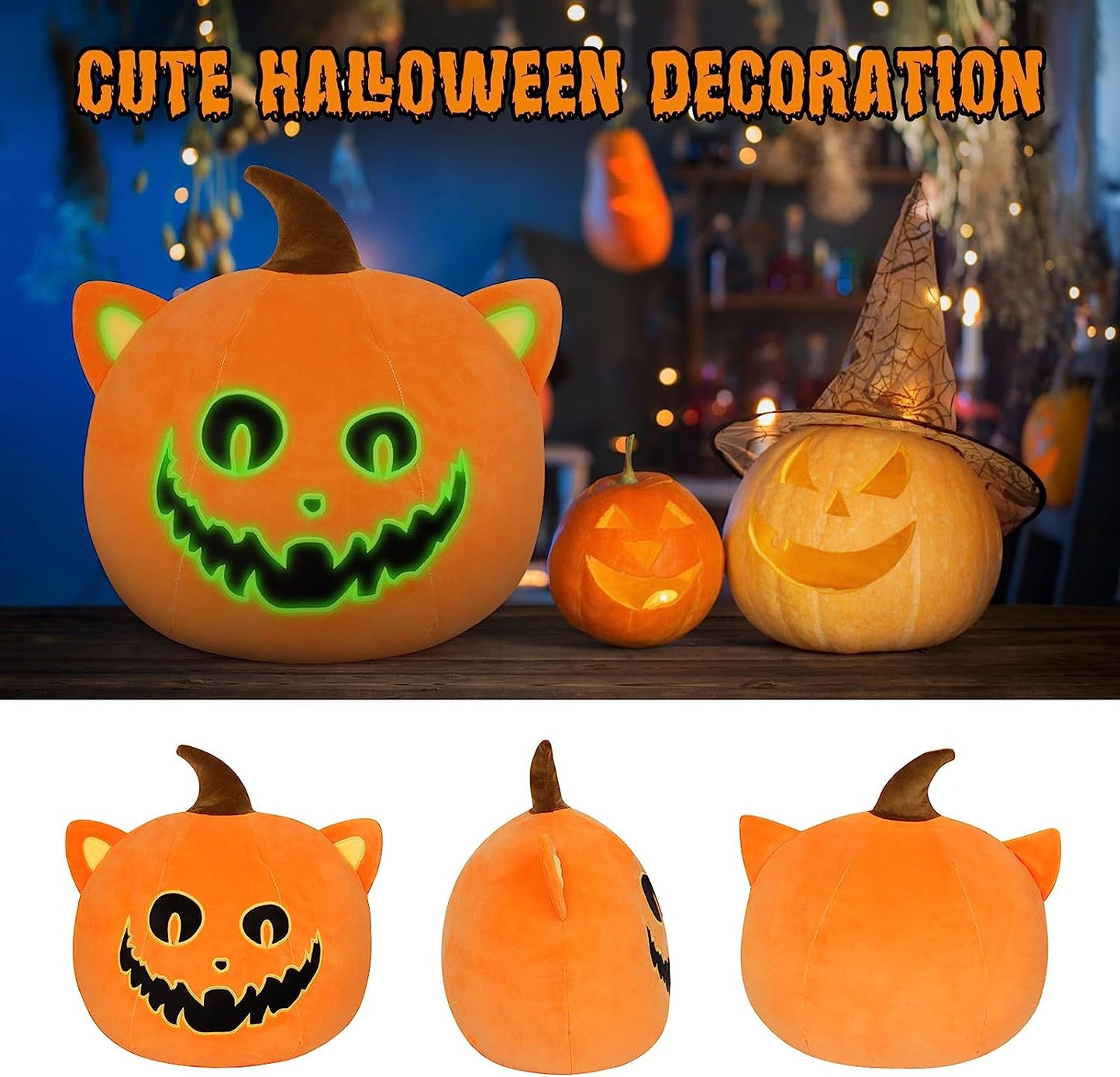 Almohada de felpa de calabaza de animales de peluche de Halloween de 15 pulgadas, juguete de peluche de calabaza Kawaii, felpa de calabaza suave, regalo para niños, cumpleaños, decoración de Halloween