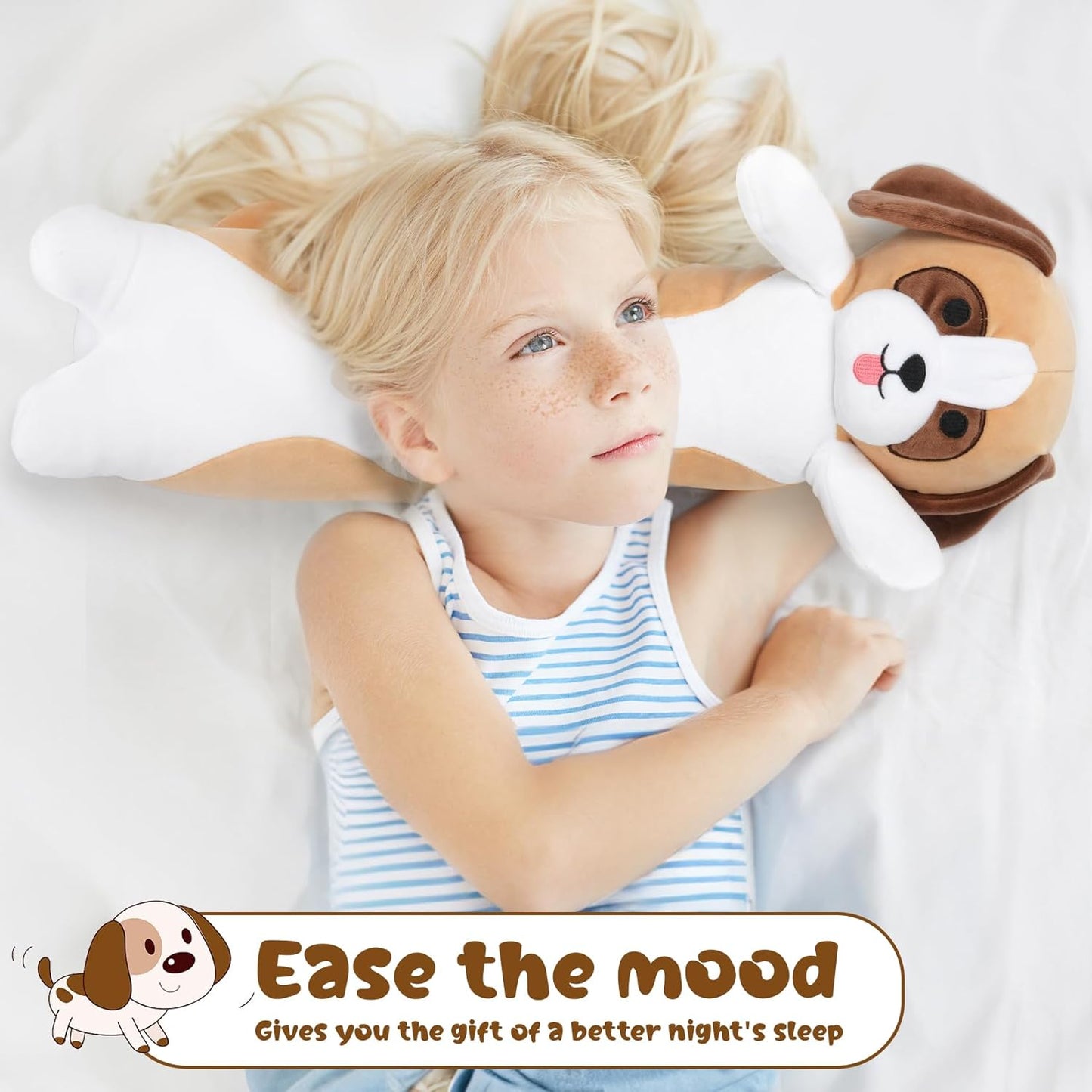 Long Dog Pillow, Long Dog Stuffed Animal Body Pillow, 22” Soft St Bernard Dog Plush Sleeping Throw Pillow, Cute Cartoon Stuffed Dog Toys, Kawaii Dog Plush Pillow Gifts for Kids Girlfriends