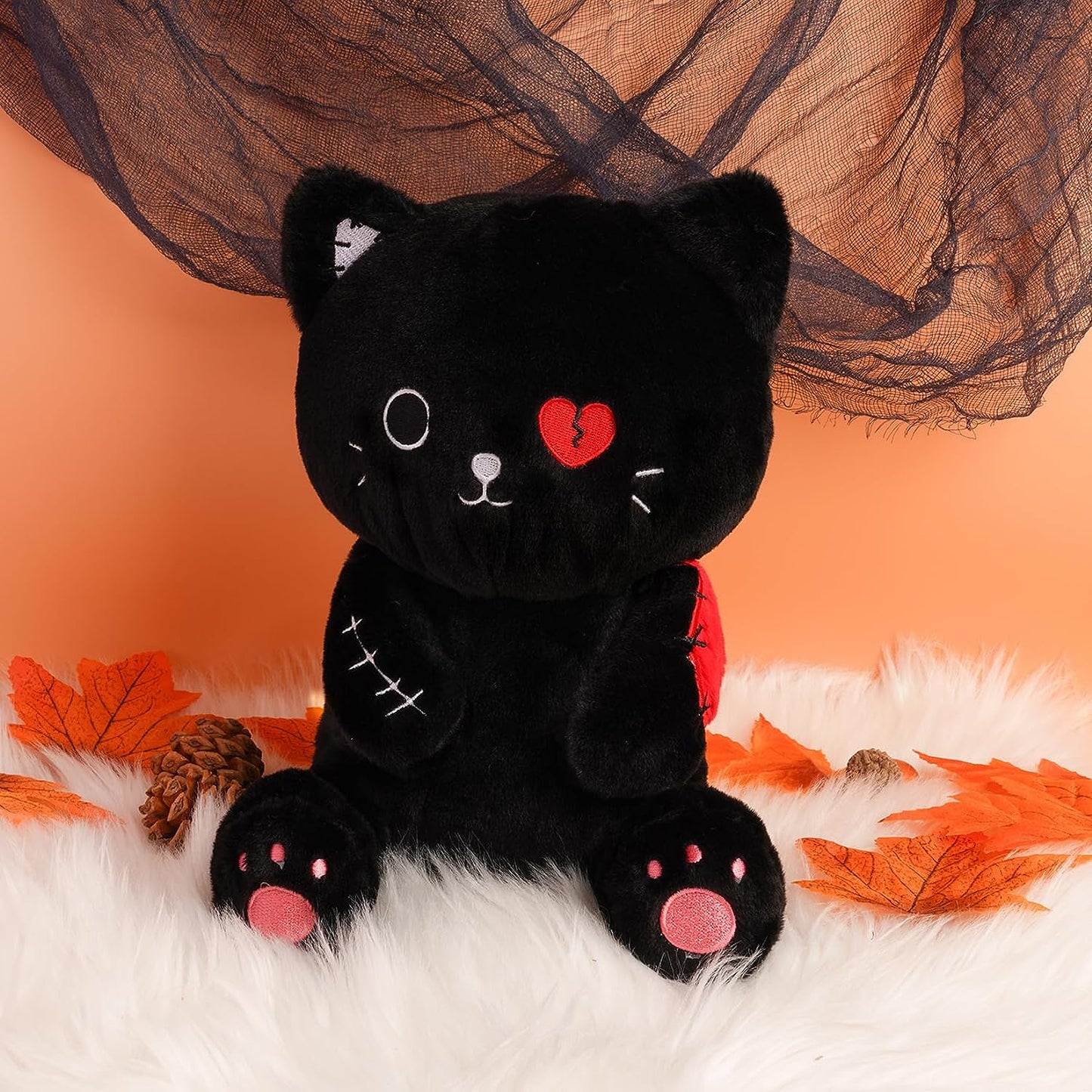 Black Cat Plush, Kawaii Black Cat Plushies,Cute Black Cat Stuffed Animals,Halloween Black Cat Plushie Doll,Super Soft Black Stuffed Cat Plush Doll Toys for Boys Girls