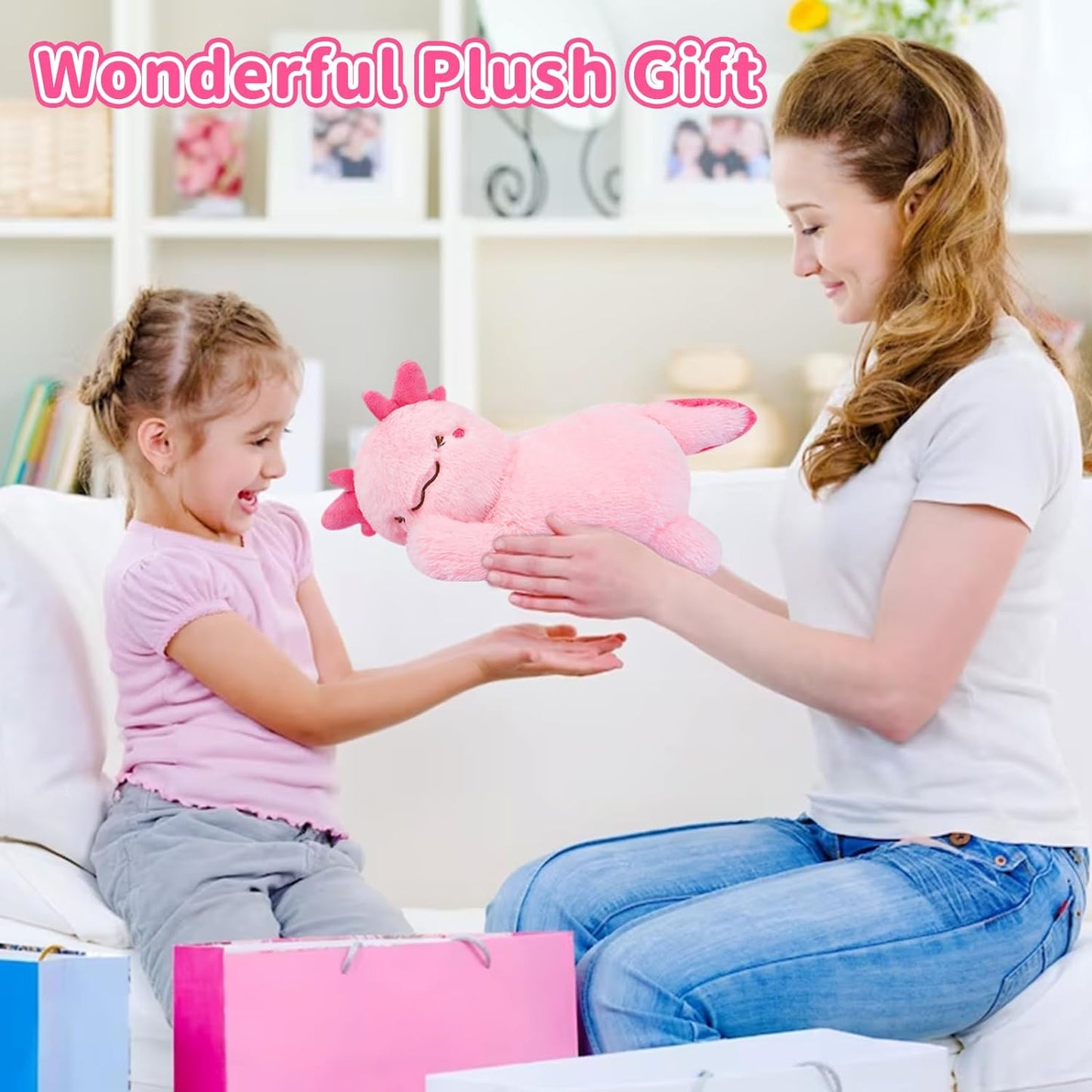 Axolotl Plush Toy, Cute Pink Axolotl Stuffed Animal Plush Pillow, 14inch Kawaii Axolotl Plushie Doll Stuffed Axolotl Plush Axolotl Pillow for Kids Boys Girls Birthday Home Decoration