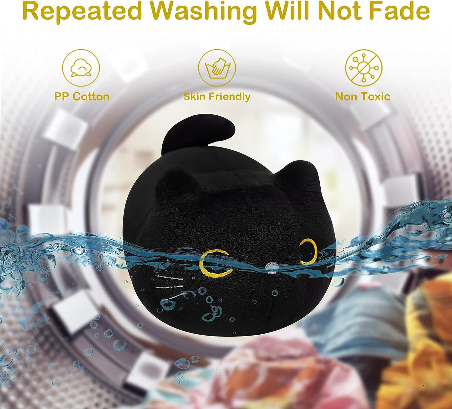 Black Cat Plush, 3D Cat Stuffed Animal Toy Pillow, Kawaii Cat Pillow Black Cat Plushies Cute Round Eyes Kitten Plush Doll Toy for Boys Girls Kids