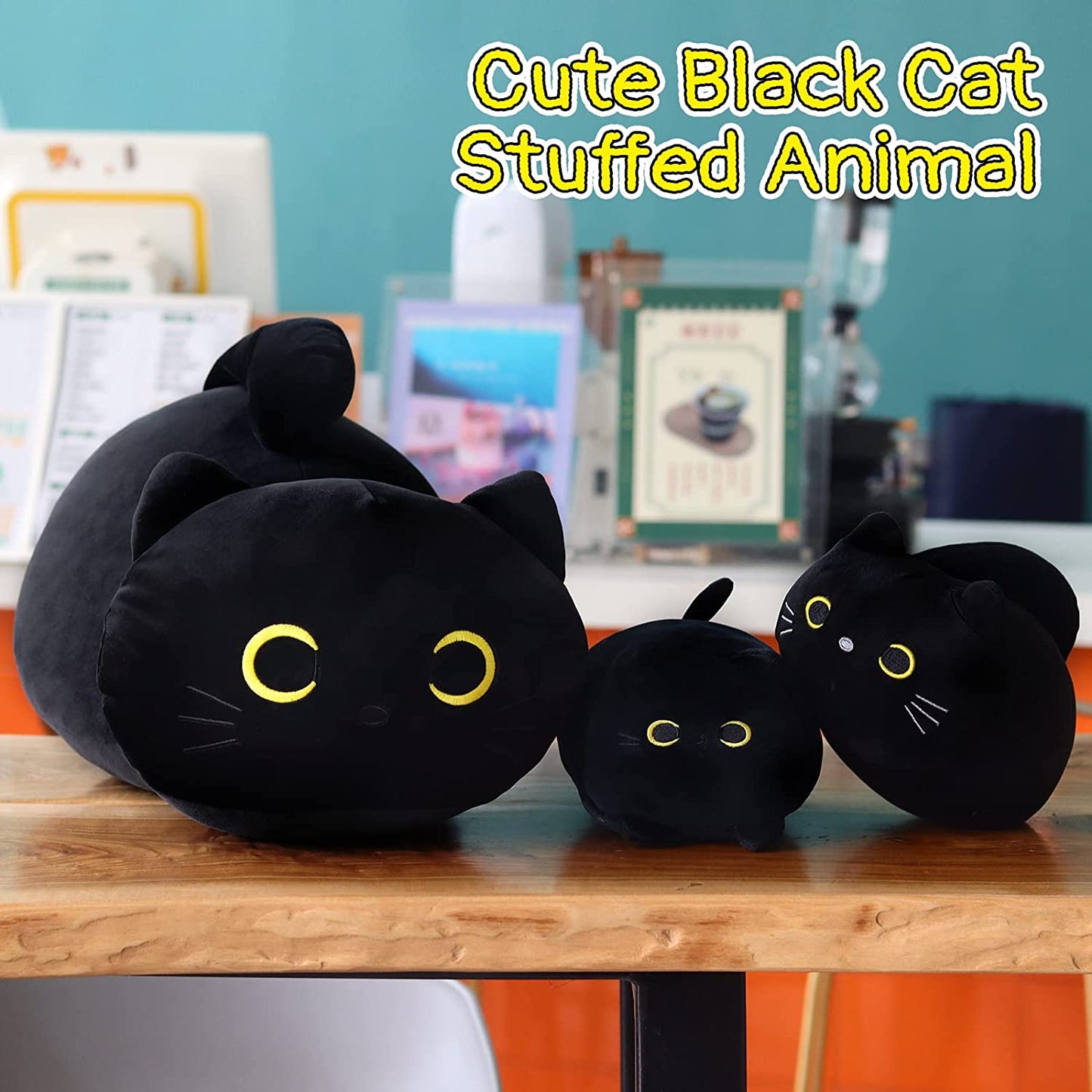 Black Cat Plush, Weighted Black Cat Stuffed Animal Toy, 18.5" Black Cat Plush Pillow Doll, 2.4 Pounds Soft Black Cat Plushies, Plush Cat Doll Toy for Boys Girls Kids
