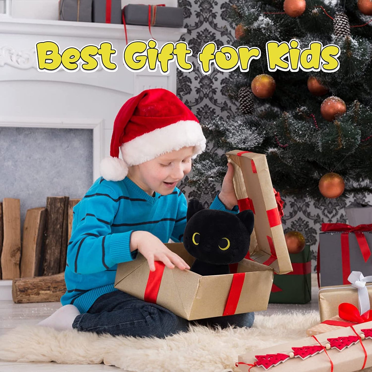 Black Cat Plush Toy - Black Cat Stuffed Animal - Soft Cat Stuffed Plush Doll - Kawaii Plush Cat Pillow Kawaii Stuffed Cat Plush Toy for Kids Girls Boys Birthday