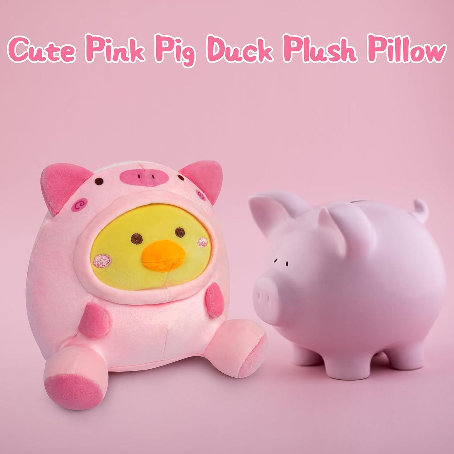 Almohada de peluche de pato, pato rosa, muñeca de peluche de cerdo