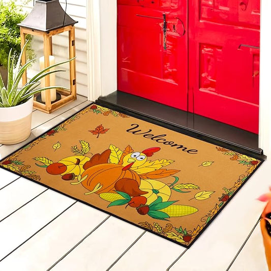Doormat - Thanksgiving Door Mat,Turkeys Welcome Doormat,Non-Slip Door Mat Thanksgiving Decor for Indoor,Outdoor,Living Room,Entryway,Farmhouse,18''x30''