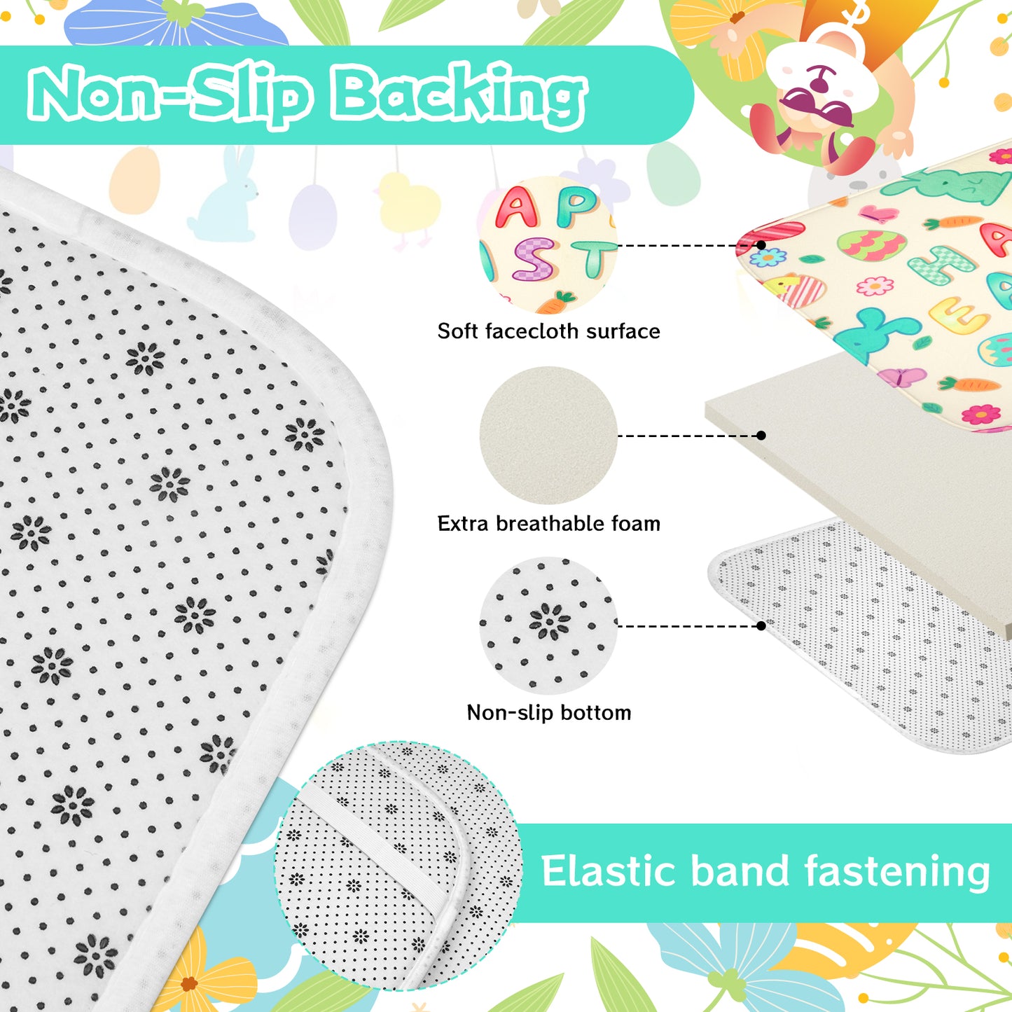 4Pcs Easter Shower Curtain Set with Non Slip Rugs, Toilet Lid Cover and Bath Mat, Easter Bathroom Decor Spring Bathroom Set, Bunny Shower Curtains with 12 Hooks