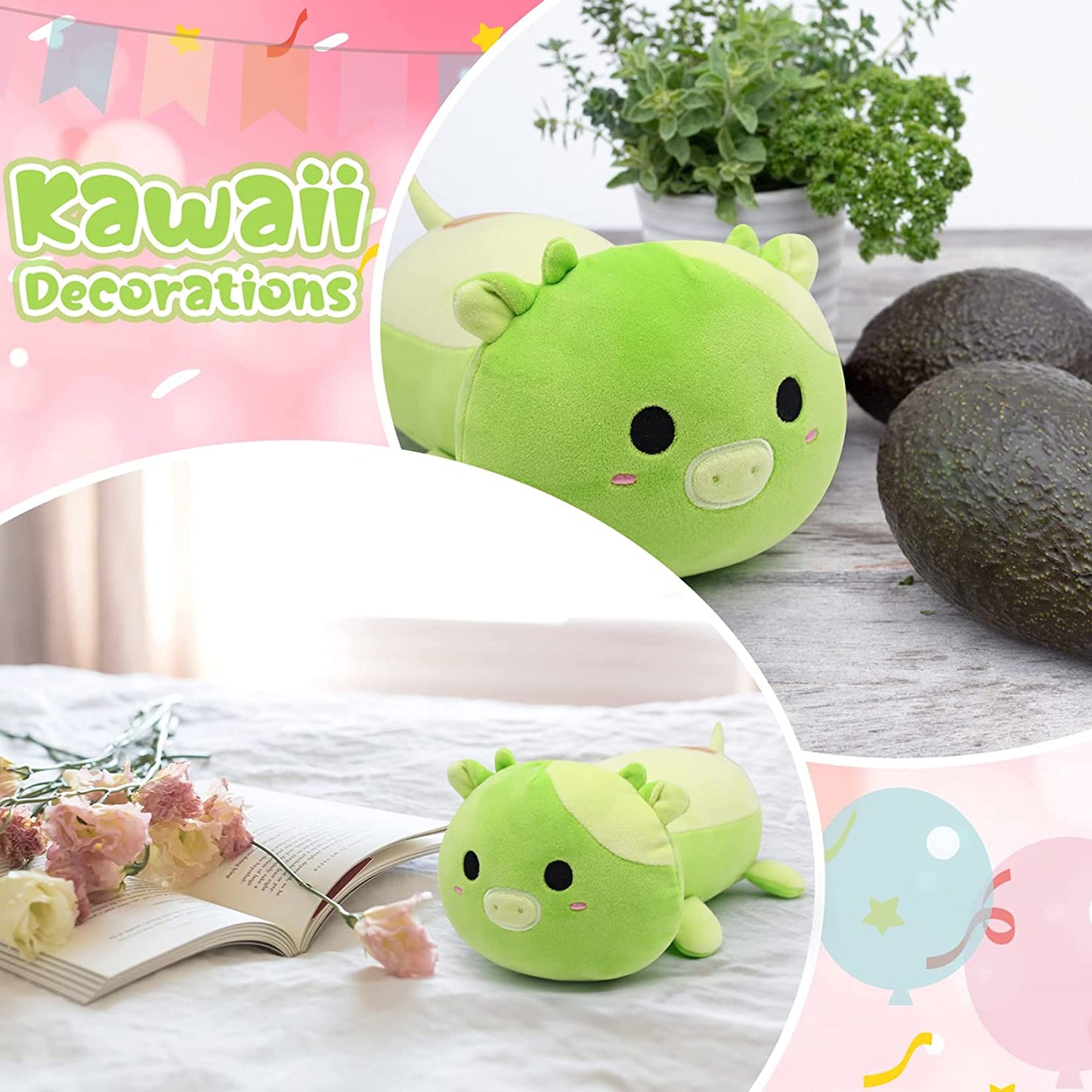 Cow Plush Pillow Toys, Cute Stuffed Animal Cow Plushies, Green Stuffed Pillow Plush Cow Doll, Kawaii Avocado Decoration, Soft Avocado Cow Plush Gifts for Kids Boys Girls